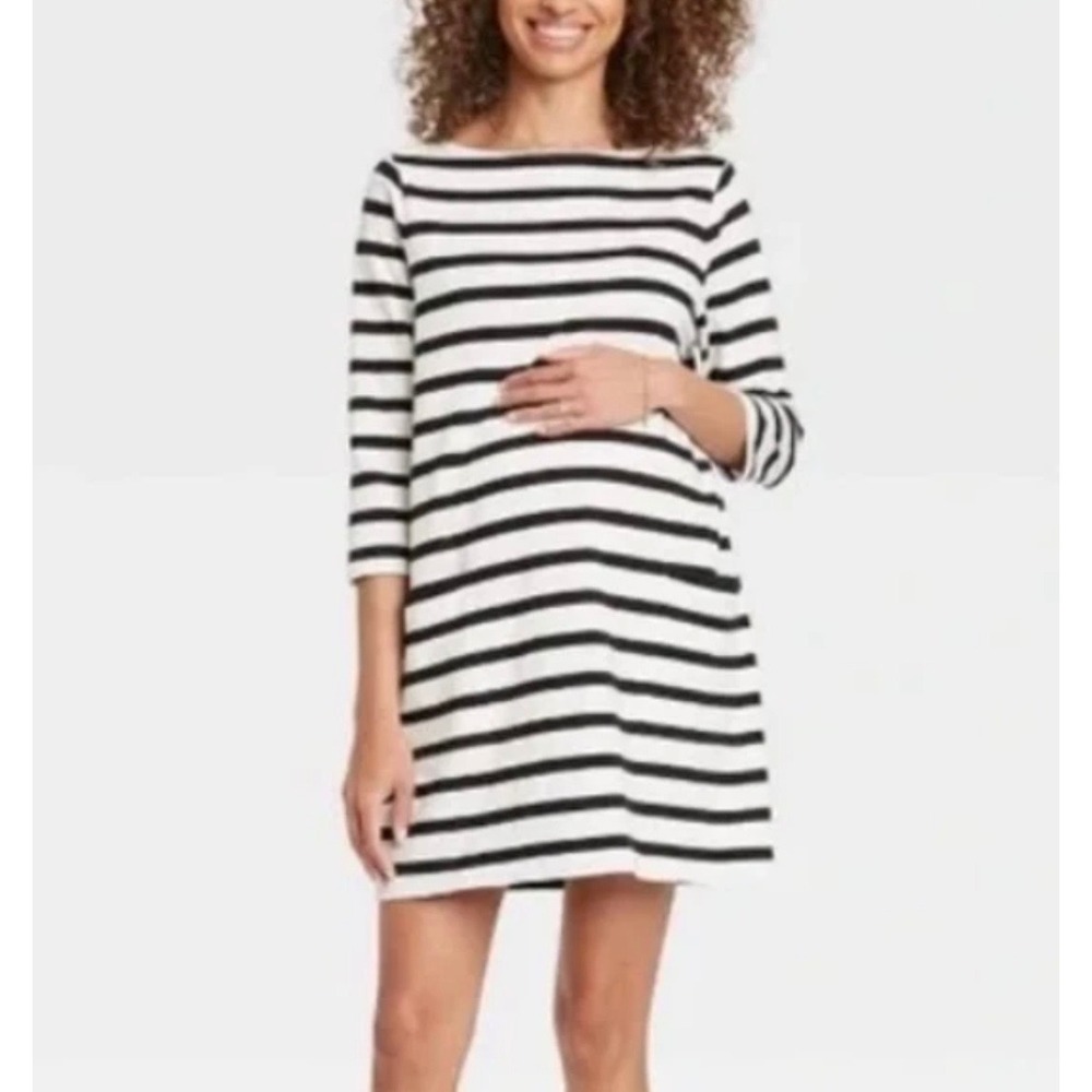 The Nines by Hatch Maternity XXL Black White‎ Striped 3/4 Sleeve Shift Dress